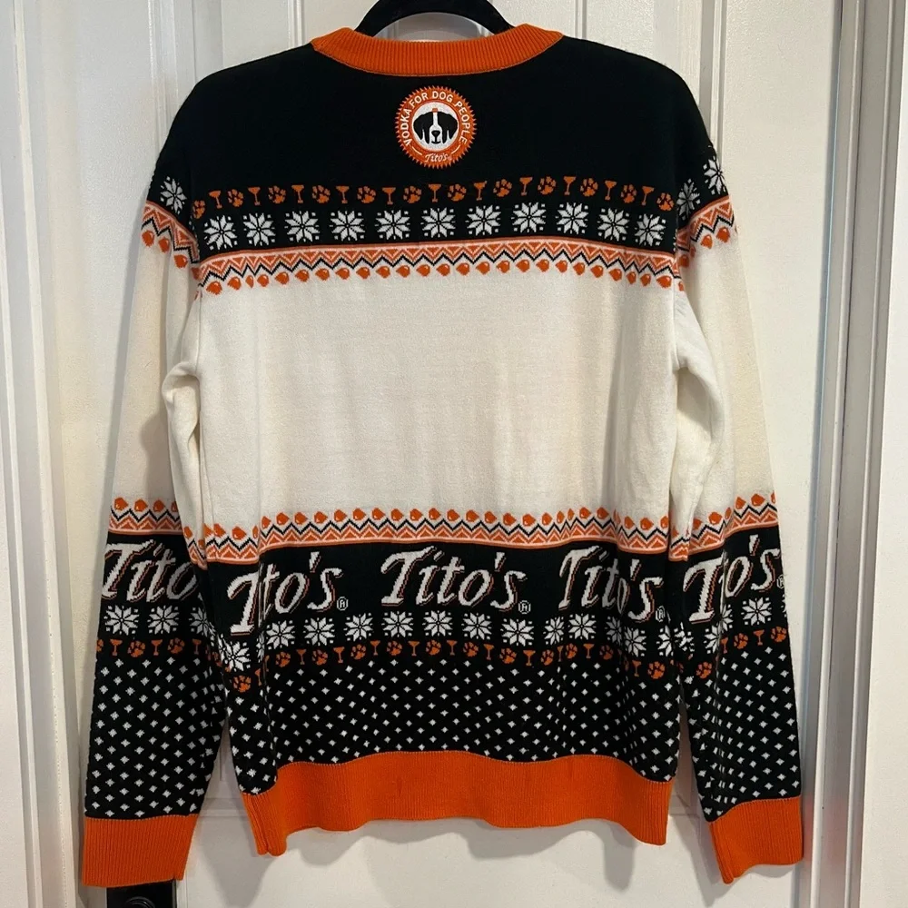 Tito's Festive Christmas Sweater with Black &‎ Orange Accents. Size Medium.